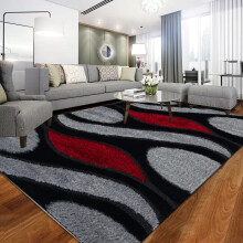 (Black Red , 160 x 230 cm) Non Slip Large Shaggy Rugs Living Room Carpet Rugs