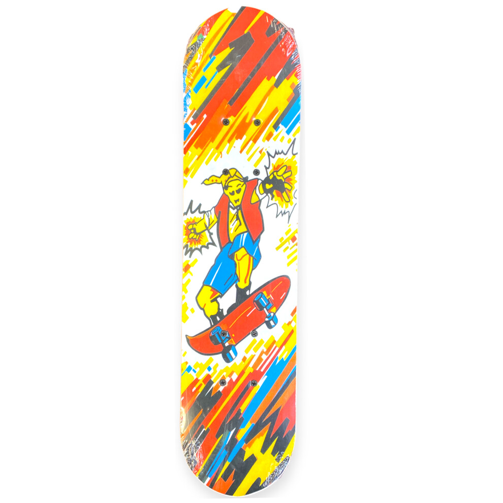 (White - Power Rider) Kids & Beginners Popsicle DoubleKick Wood Skateboard 60cmx15cm