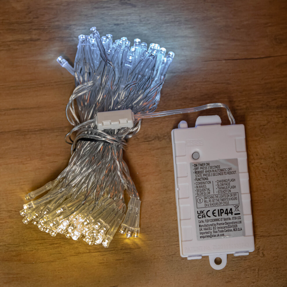 10m 100 LED Battery Operated Lights with Timer in Cool & Warm White