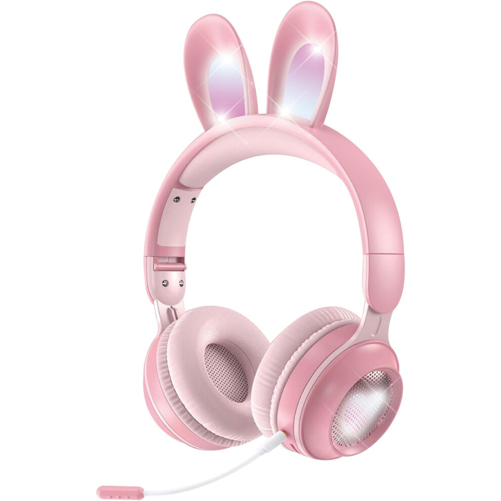 Kids Wireless Bluetooth Headphones with Microphone, Children Cute Cat Ear Girl Headphones for School, Light up Noise Cancelling Headphones-image-OPC-PFRJGGK-NEW