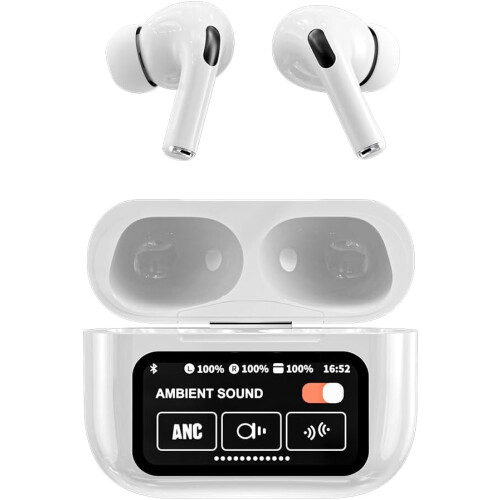 Noise Cancelling Bluetooth Earbuds with Big Touch Intellignet Screen Charging Case, White 1