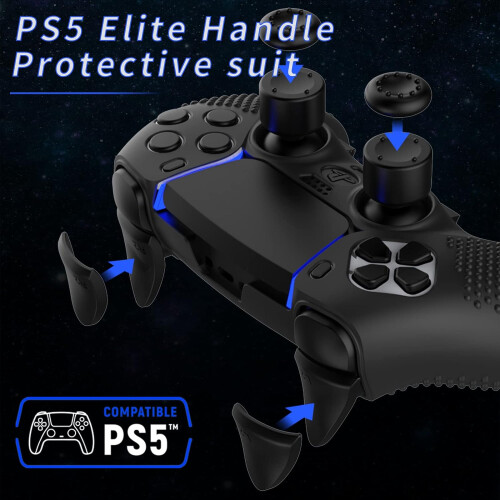 PS5 Edge Controller Cover,PS5 Controller Skin for PlayStation 5 Wireless Edge Controller with 4PCS Thumb Grip Caps+L2 R2 Trigger Extender 2
