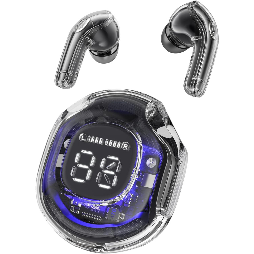 (Black) Wireless Earbuds, 30Hrs Playback Stereo Ear Buds with LED Display Charging Case, Bluetooth 5.3 in-Ear Earphones with Mic for Phone Tablet Laptop