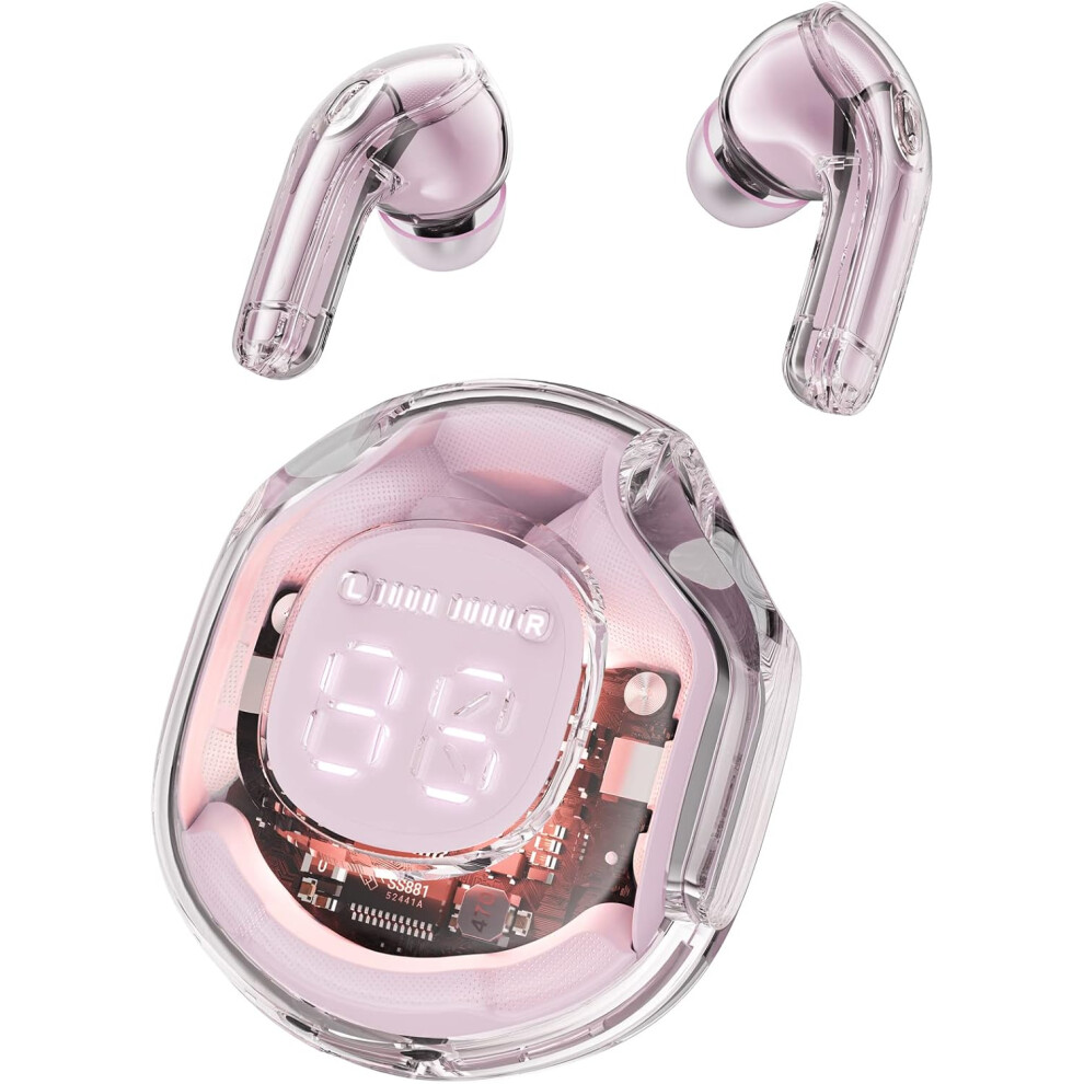 Veeki (Pink) Wireless Earbuds, 30Hrs Playback Stereo Ear Buds With Led Display Charging Case, Bluetooth 5.3 In-Ear Earphones With Mic For Phone Tablet Lapto Pink