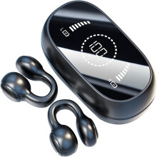 (Black) Bluetooth Wireless Clip On Open Ear Headphones Head Set Waterproof Bone Conducting Ear Buds Induction Headphones