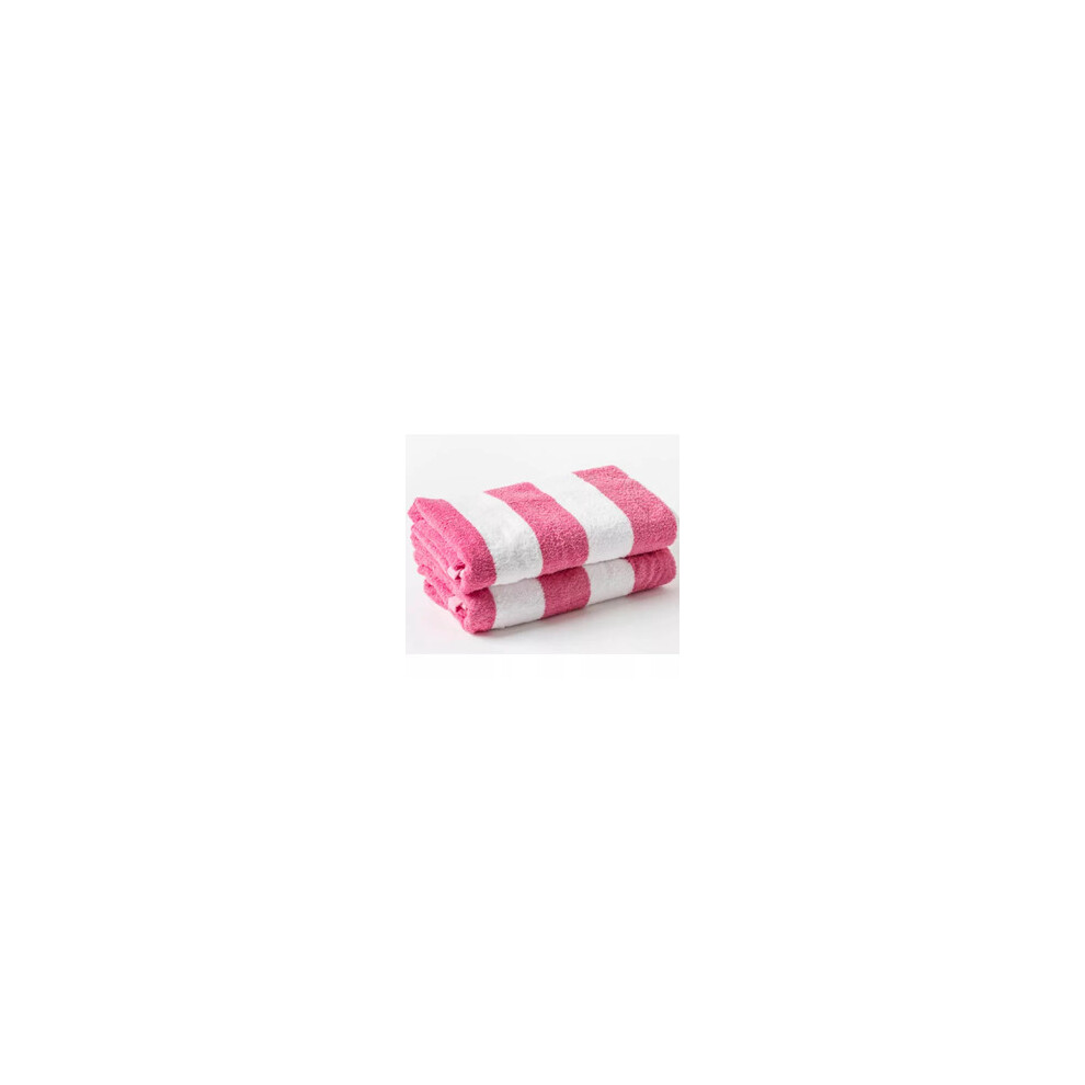 (PINK WHITE) Luxury Soft Beach Towel Pool Towel 100% Cotton Velour Striped Chlorine Resistant