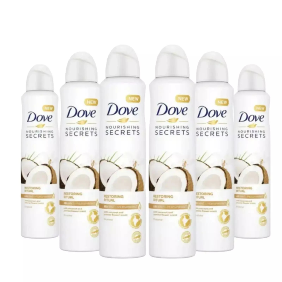 6 x 250ml Dove Coconut & Jasmin Anti-Perspirant Deodorant Spray