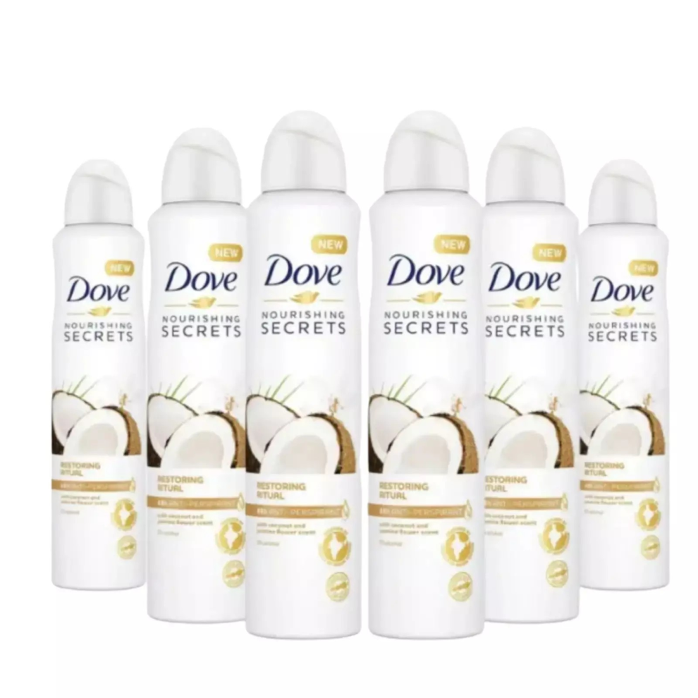 Dove 6 X 250Ml Coconut & Jasmin Anti-Perspirant Deodorant Spray