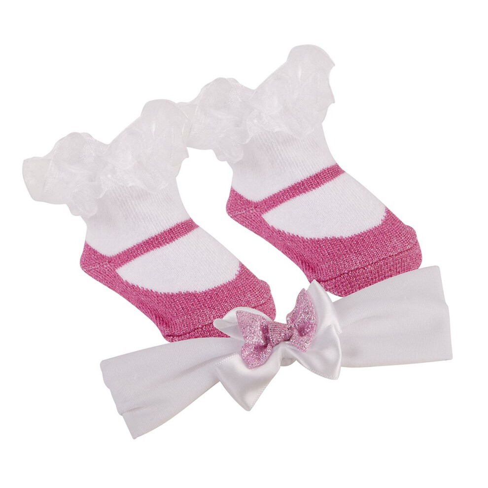 (Dark Pink, 0-6) Babytown Baby Girl New Cute Frilled Socks And Headband Set Gift Newborn Bow Pink