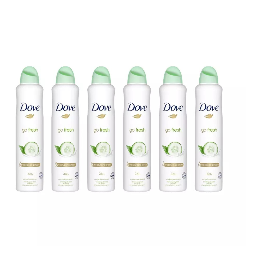 6 x 250ml Dove Cucumber & Green Tea Scent Anti-perspirant Deodorant