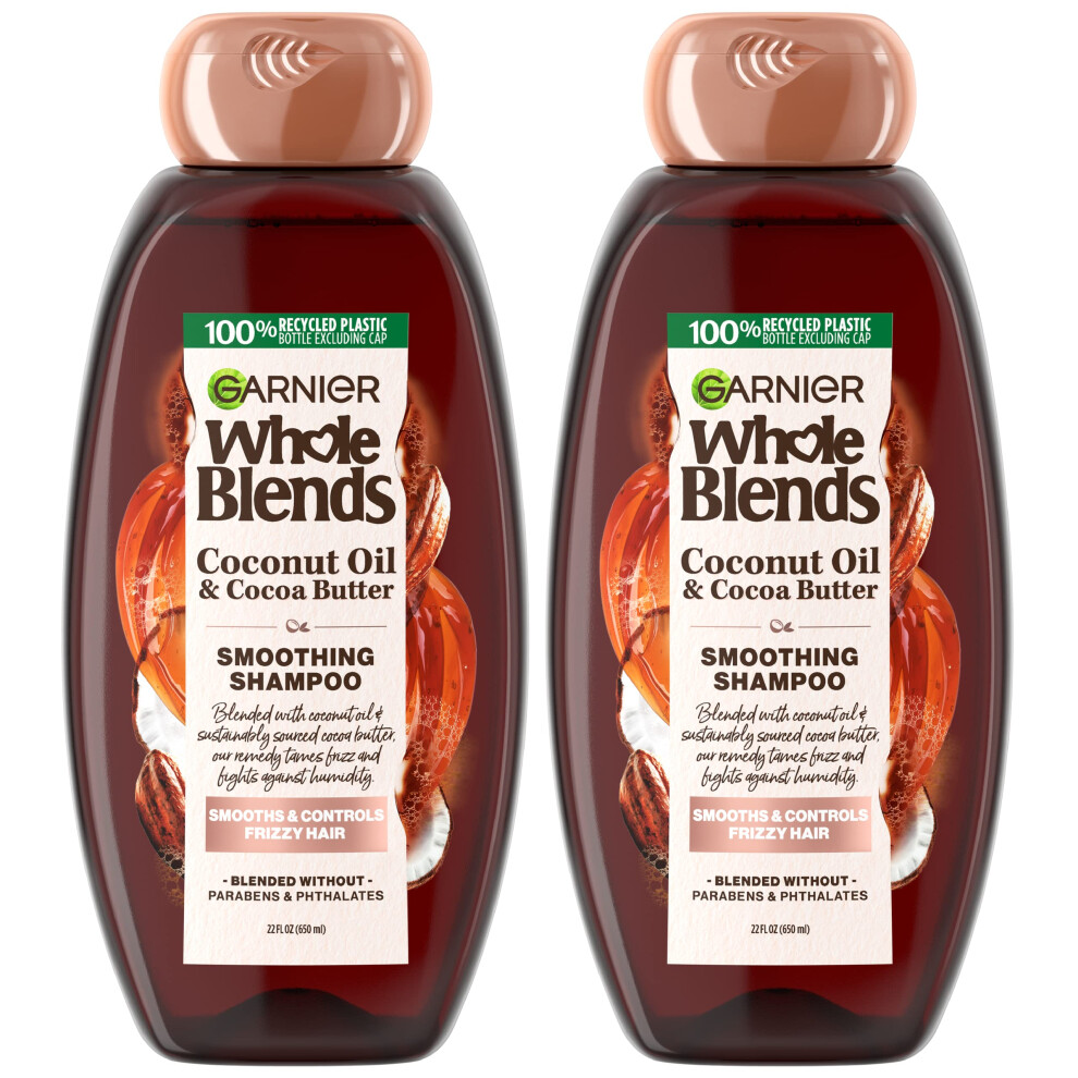 Garnier Whole Blends Coconut Oil  Cocoa Butter Smoothing Shampoo for Frizzy Hair  22 Fl Oz  2 Count Packaging May Vary