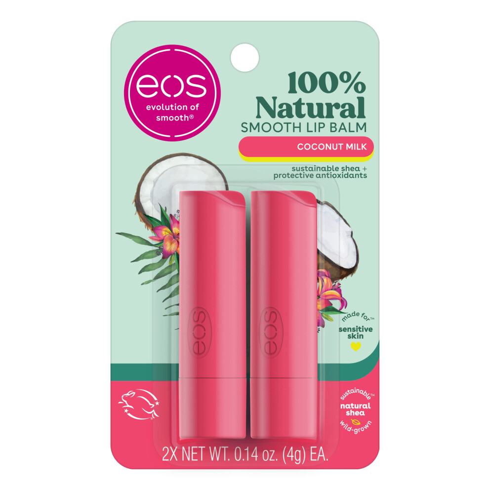 eos 100 Natural Lip Balm Coconut Milk  AllDay Moisture  Made for Sensitive Skin  Lip Care Products  014 oz  2Pack