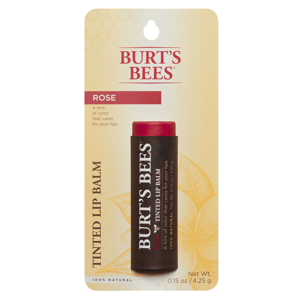 Burts Bees 100 Natural Tinted Lip Balm  Rose with Shea Butter  Botanical Waxes  2 Tubes