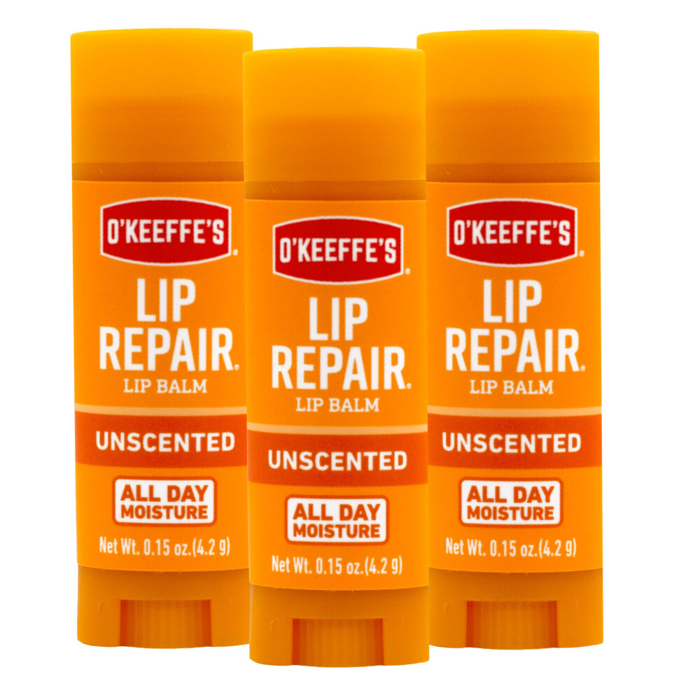 OKeeffes Unscented Lip Repair Lip Balm for Dry  Cracked Lips  Stick  Pack of 3