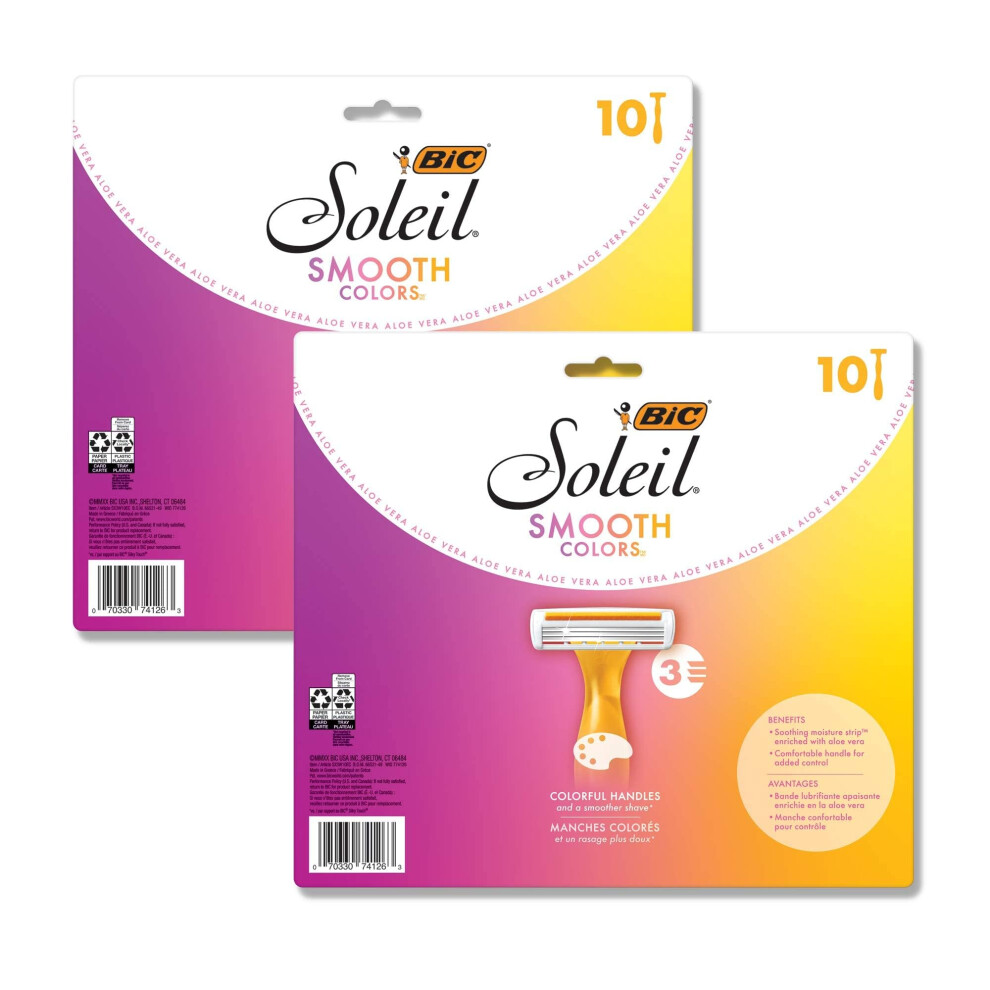 BIC Soleil Smooth Colors Razors with Aloe Vera and Vitamin E Lubricating Disposable Razors for Women  20Count  3 Blades