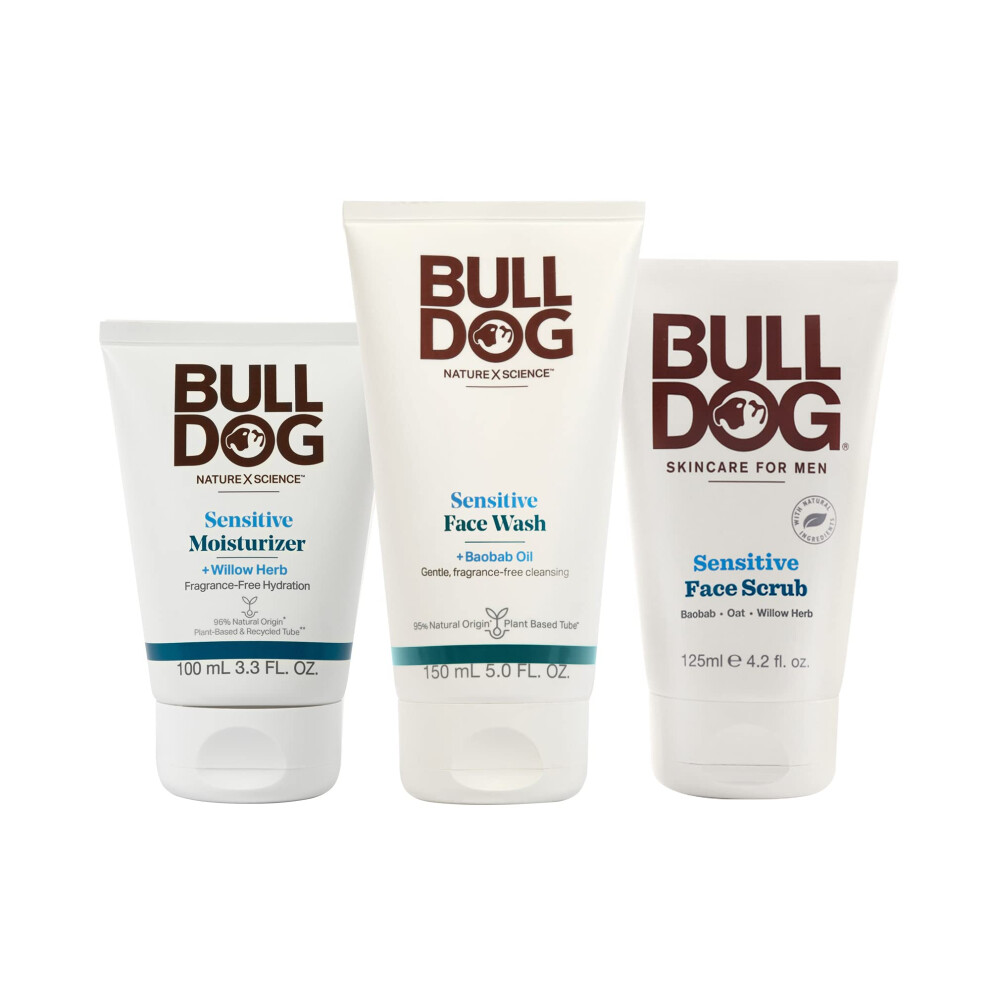 Bulldog Mens Skincare and Grooming Sensitive Full Face Kit with Moisturizer  Face Wash and Face Scrub  3 Count