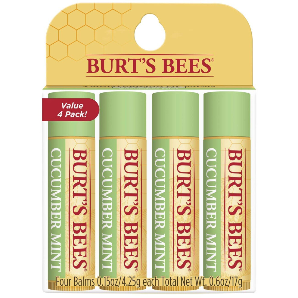 Burts Bees 100 Natural Origin Moisturizing Lip Balm  Cucumber Mint with Beeswax  4 Tubes