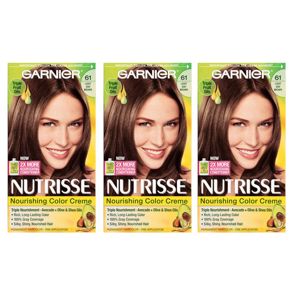 Garnier Nutrisse Nourishing Hair Color Creme  61 Light Ash Brown Mochaccino  3 Count Packaging May Vary