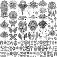 VANTATY 64 Bladen Tribal Vintage Zwarte Lotus Tatoeages Voor Vrouwen Meisjes, Bohemia Mandala Bloem Neptatoeages