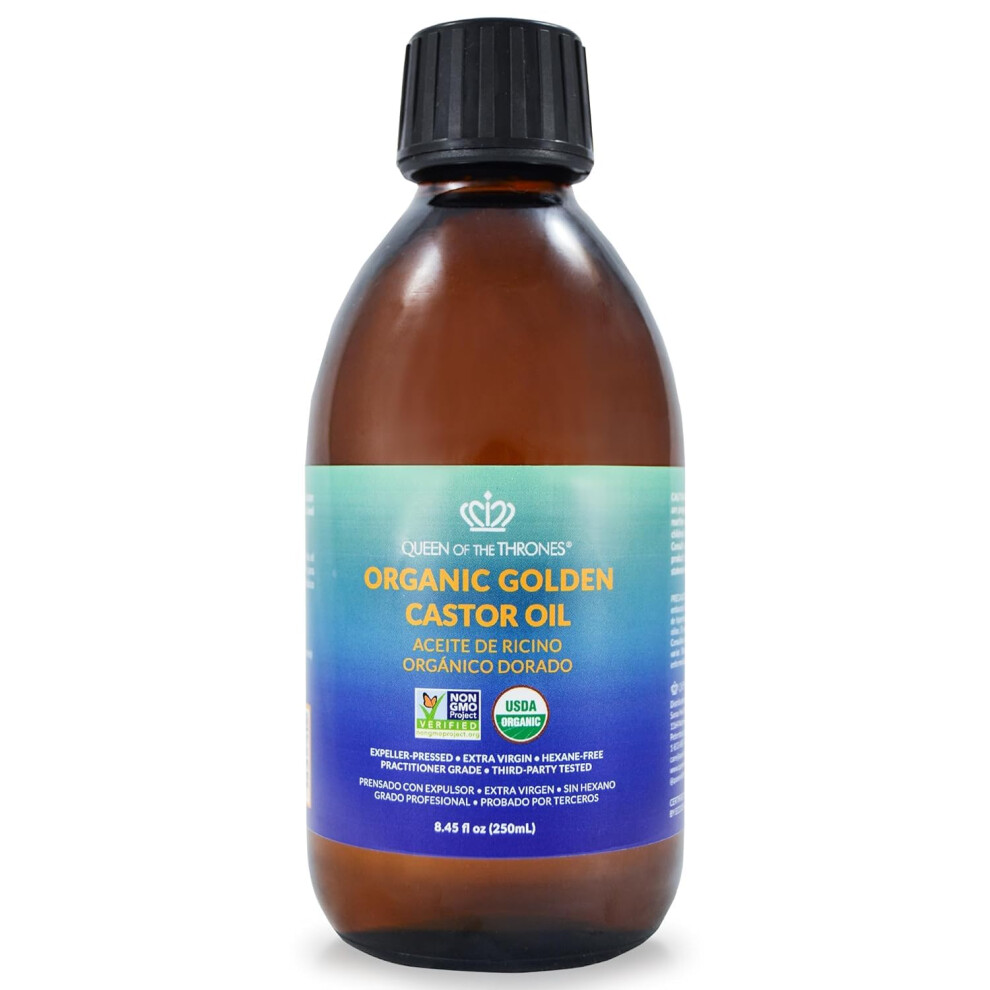 QUEEN OF THE THRONES Organic Golden Castor Oil   100 Pure  ExpellerPressed for Hair  Skin  Nails  Hexane Free  USDA Cert