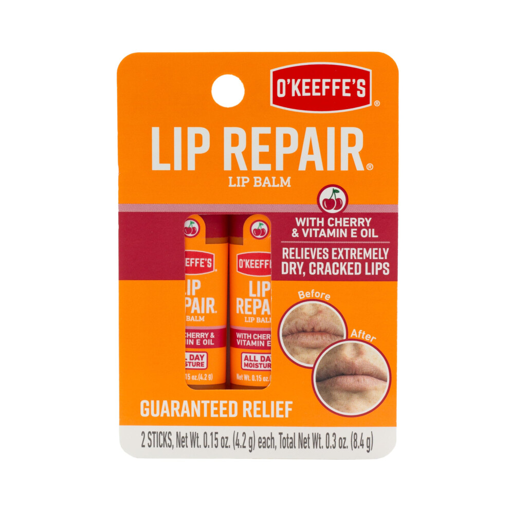 OKeeffes Lip Repair Lip Balm with Cherry  Vitamin E Oil  Stick  Twin Pack