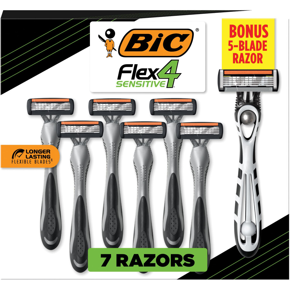 BIC Flex 4 Sensitive Titanium Mens Disposable Razors With 4 Blades with Bonus BIC Flex 5 Disposable Razor  8 Razors Total