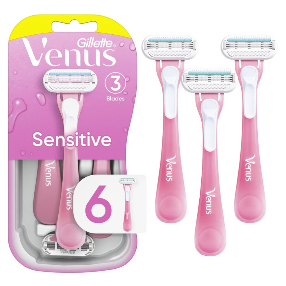 Gillette Venus Sensitive Disposable Razors for Women with Sensitive Skin  6 Count  Delivers Close Shave with Comfort