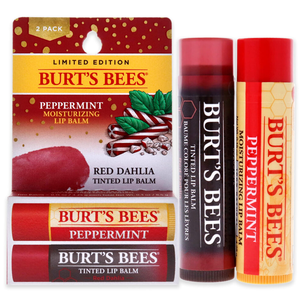 Burts Bees Burts Bees Lip Balm Kit Unisex Lip Balm Peppermint  Red Dahlia Tinted  015 Ounce Pack of 2