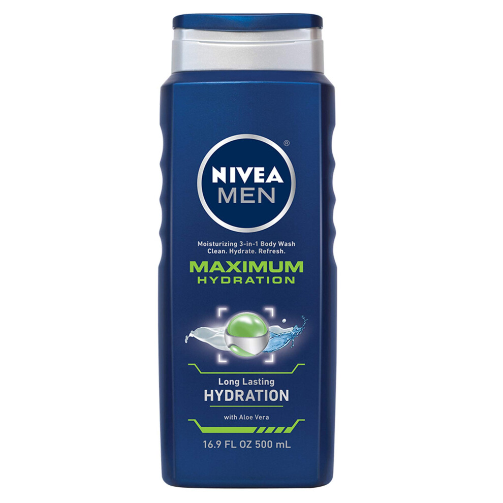 NIVEA MEN Maximum Hydration 3in1 Body Wash  Clean  Hydrate and Refresh with Aloe Vera  169 fl oz Bottle