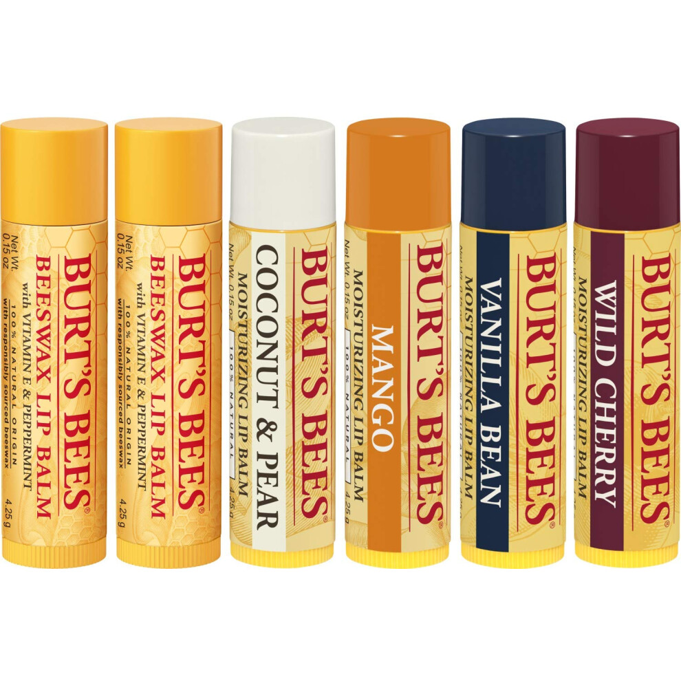 Burts Bees 100 Natural Moisturizing Lip Balm  Multipack  Original Beeswax  Coconut  Pear  Vanilla Bean  Mango  Wild Cherry