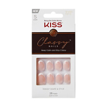 KISS Classy Nails, Press-On Nagels, Inclusief Nagellijm, Licht Wit, Korte Maat, Ovale Vorm, 28 Nagels, 2G Lijm