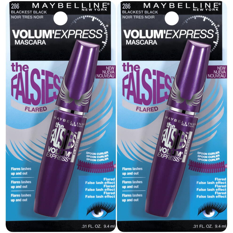 Maybelline Makeup Volum Express The Falsies Flared Washable Mascara  Blackest Black  2 Count