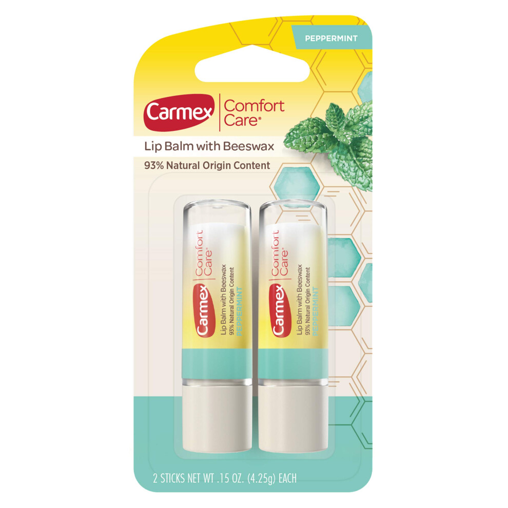 Carmex Comfort Care Lip Balm Stick with Beeswax  Peppermint Lip Balm  015 OZ Each  2 Count