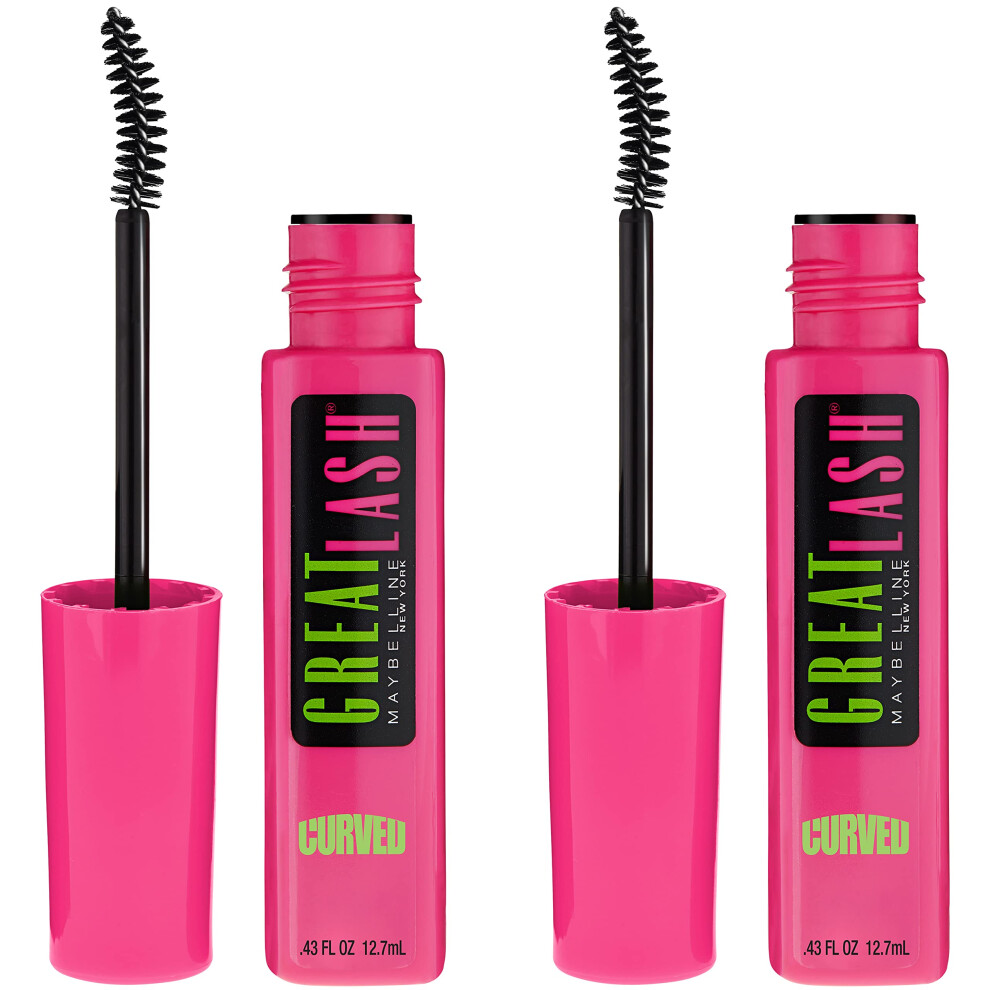 Maybelline Great Lash Curved Brush Washable Mascara  Volumizing  Lengthening and Curling Mascara  Blackest Black  2 Count