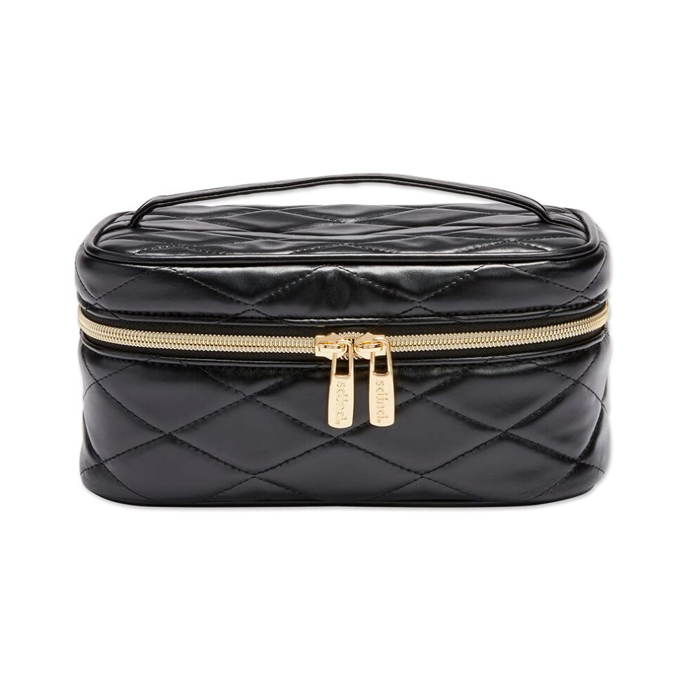 Conair Travel Makeup Bag, Large Toiletry And Cosmetic Bag, Perfect Size For Use At Home Or Travel, Train Case Shape In Solid Black With Diamond-Quilt