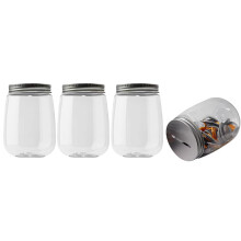 Mczxon Kleine Spaarpot Jars 4-Pack, 16oz Heldere Plastic Spaarpotten met Zilveren Sleufdeksels