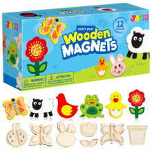 JOYIN 12 Wooden Magnet Creativity Arts Crafts Painting Kit for Kids Decorate Your Own Painting Gift for Easter Basket Stuffer