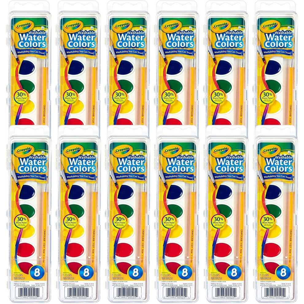 Crayola Washable Watercolor Paint Sets for Kids 12ct  Classroom Arts  Crafts  Bulk Classroom Paint for Kids  8 Colors  3