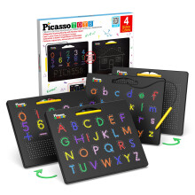 Picassotyles 2pk 4-in-1 Magnetyczna deska kreslarska 12x10 cali duza tabletka magnesowa z 4 powierzchniami malymi i grnymi alfabetami liczb i fr