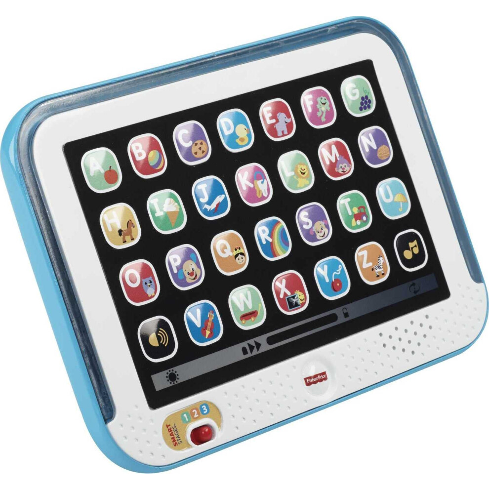Fisher-Price Toddler Learning Toy Laugh Learn Smart Stages Tablet With Lights Music For Early Pretend Play Blue For Infant