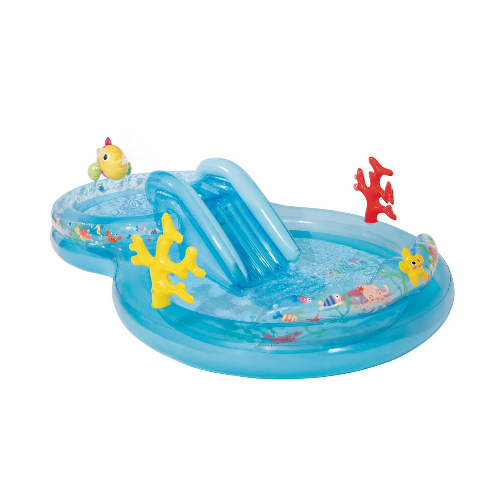 INTEX Under The Sea Inflatable Kiddie Pool Inflatable Kids Pool with Water Sprayer and Slide  Splash Pad  122 x 76 x 28