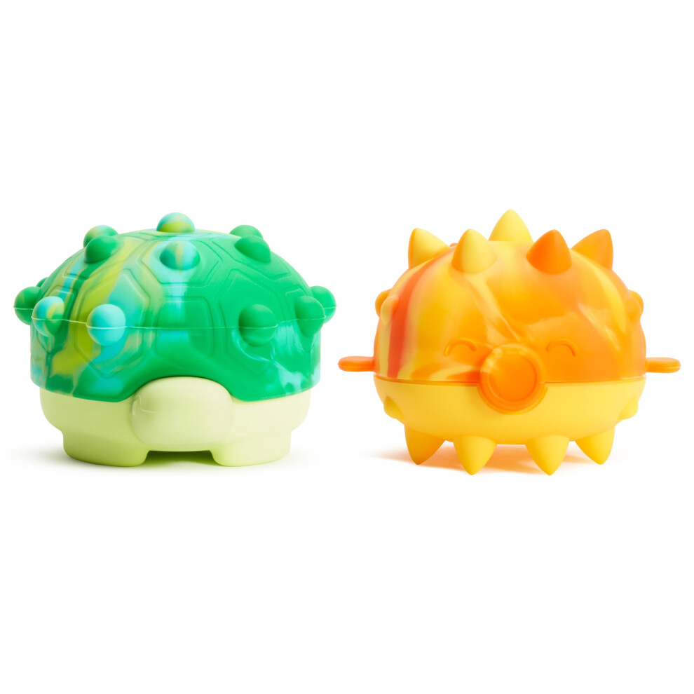 Munchkin Pop Squish Mold Free Popping Baby Bath Toy  Squeezable Sensory Fidget Toy  Turtle and Pufferfish