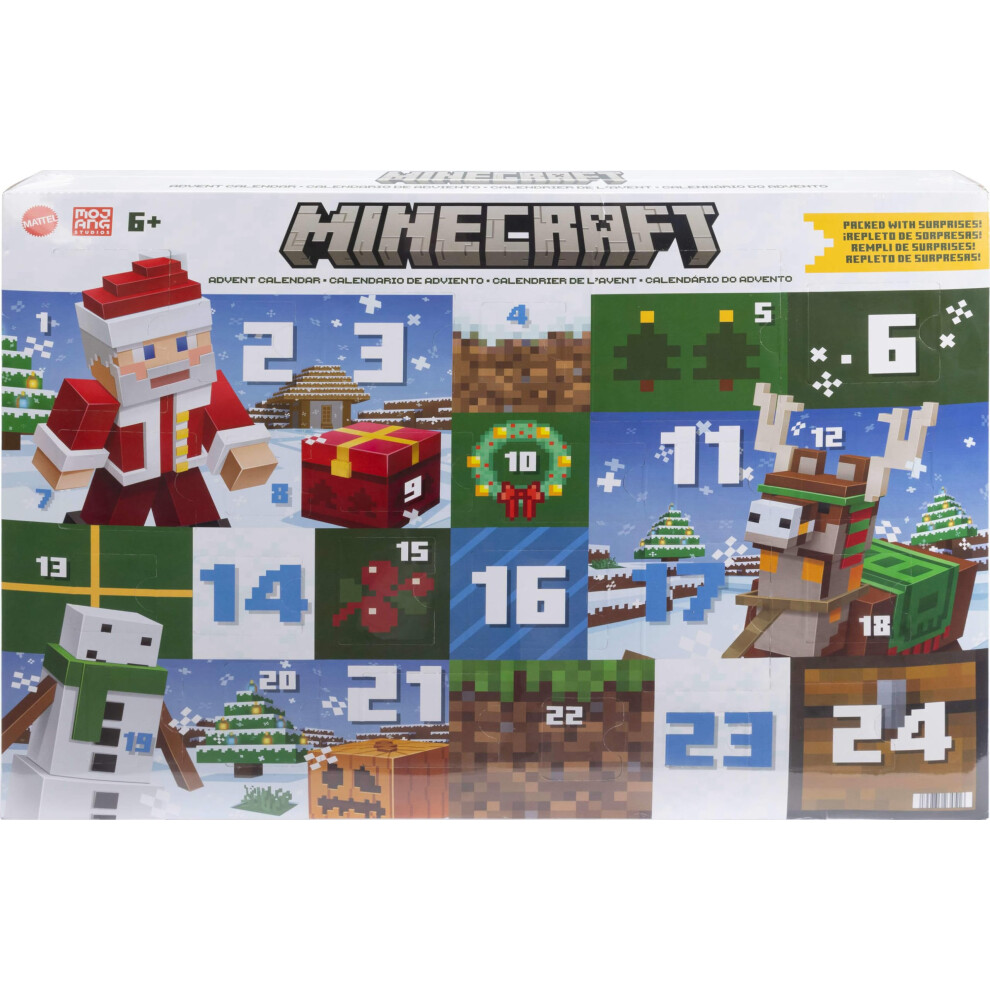 Mattel Minecraft Advent Calendar  325in Scale Action Figures including Santa  17 Accessories  4 Stickers  Pixelated Design