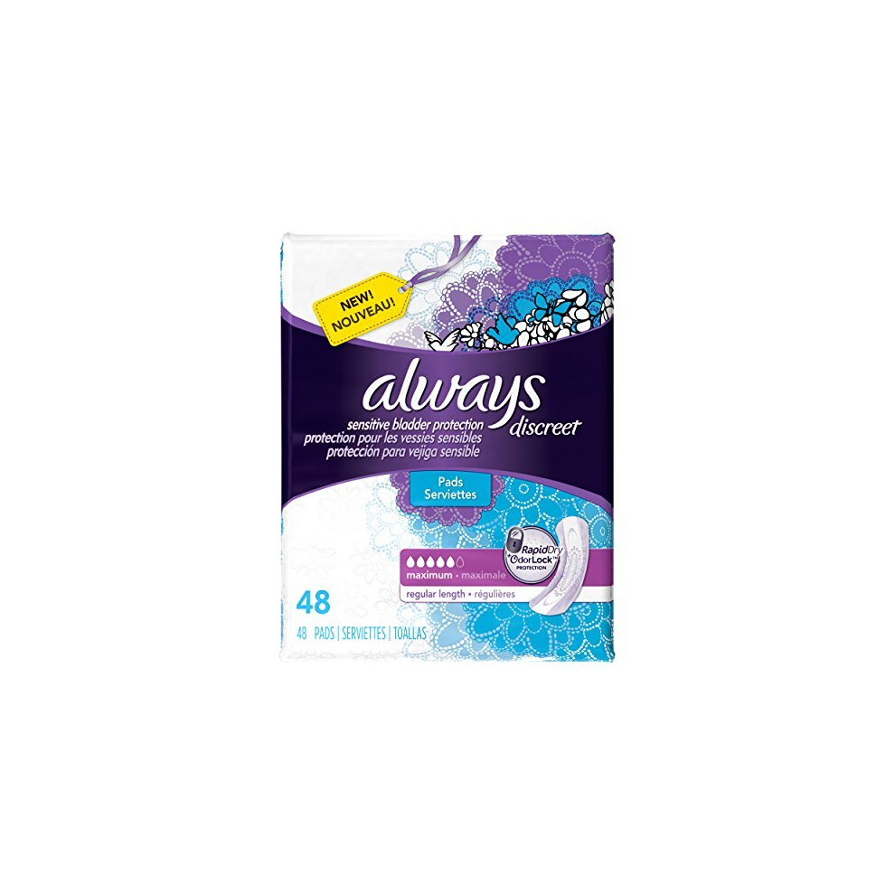 Discreet  Incontinence Pads  Maximum  Regular Length  48 Count by Always