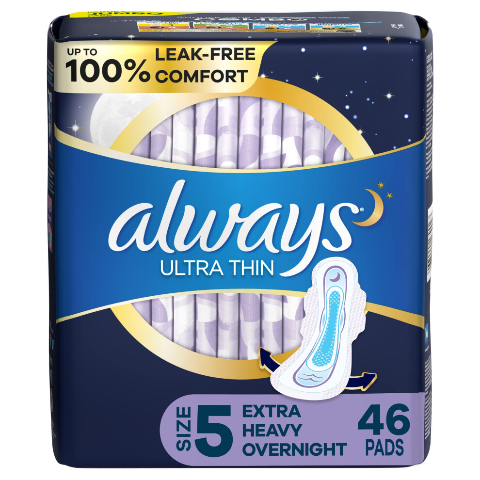 ALWAYS Ultra Thin Size 5 Extra Heavy Overnight Pads With Wings Unscented  46 Count