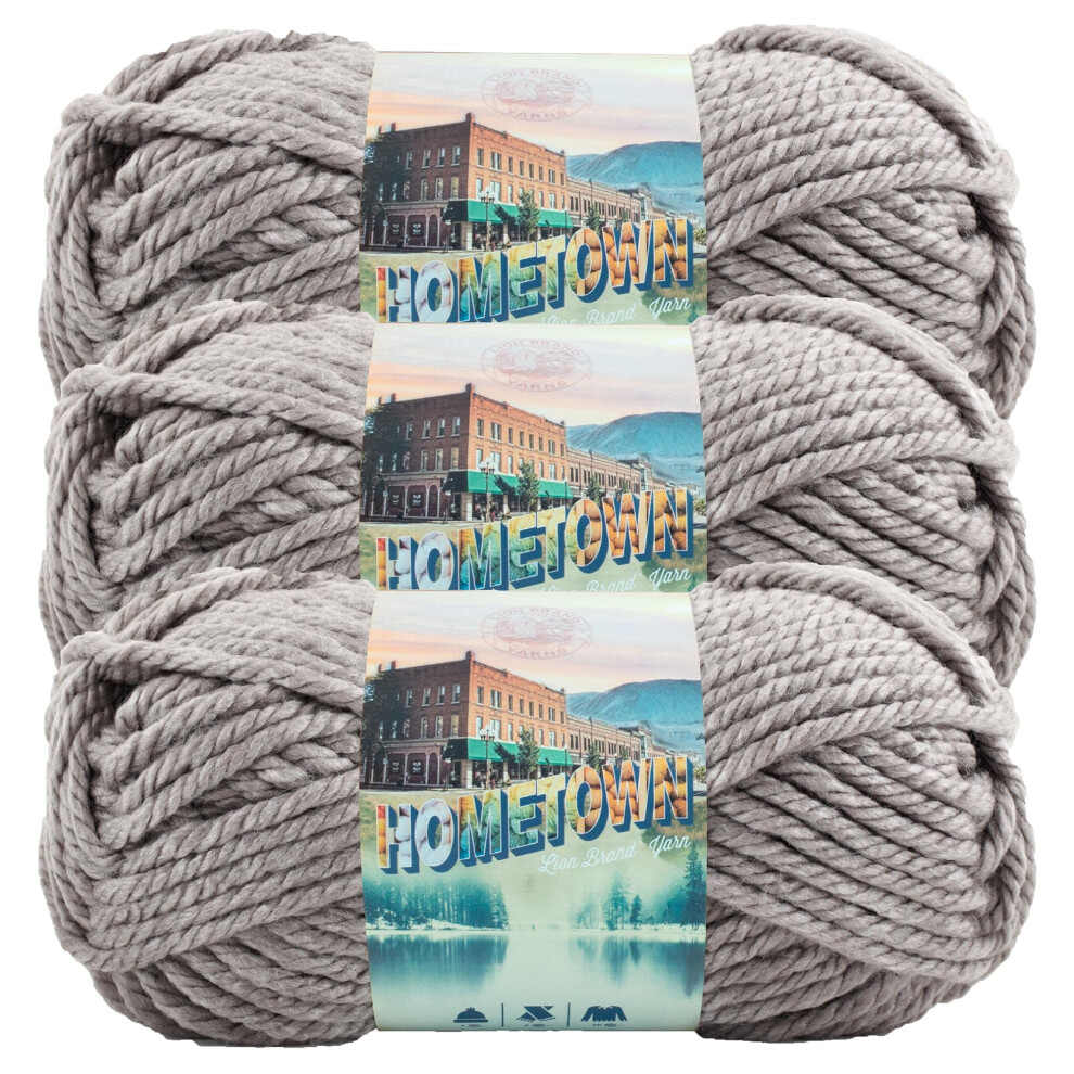 Lion Brand Yarn Hometown Yarn  Bulky Yarn  Yarn for Knitting and Crocheting  3Pack  Dallas Grey