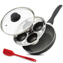 Eggssentials 2 IN 1 Egg Pan Egg Poacher Pan Granite Nonstick Fry Pan Poached Egg Maker and Frying Skillet with Lid Poached E