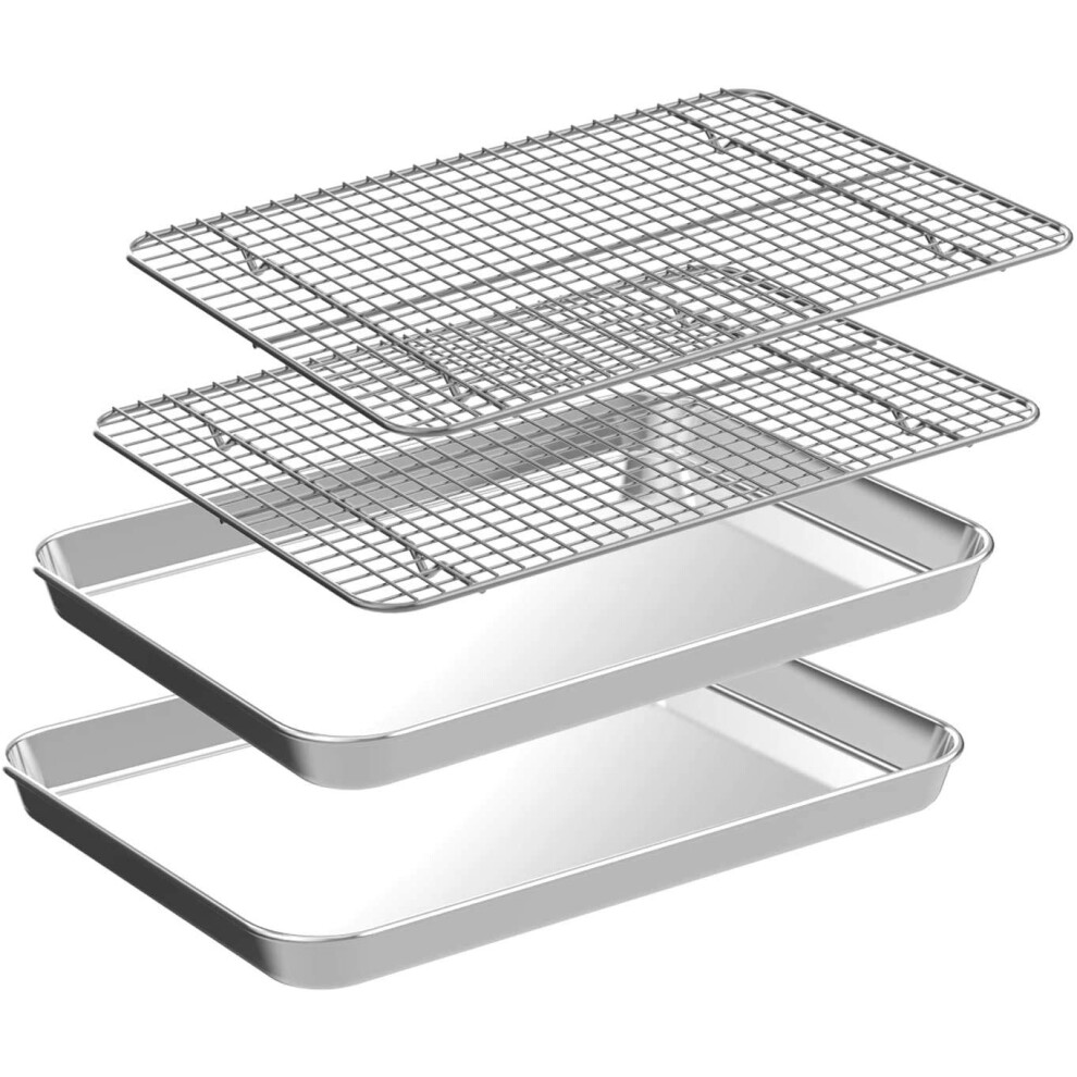 Half Sheet Pans with Rack Set 2 Pans 2 Racks CEKEE Stainless Half Size Large Baking Sheets with Rack 18 Inch Baking Tray S