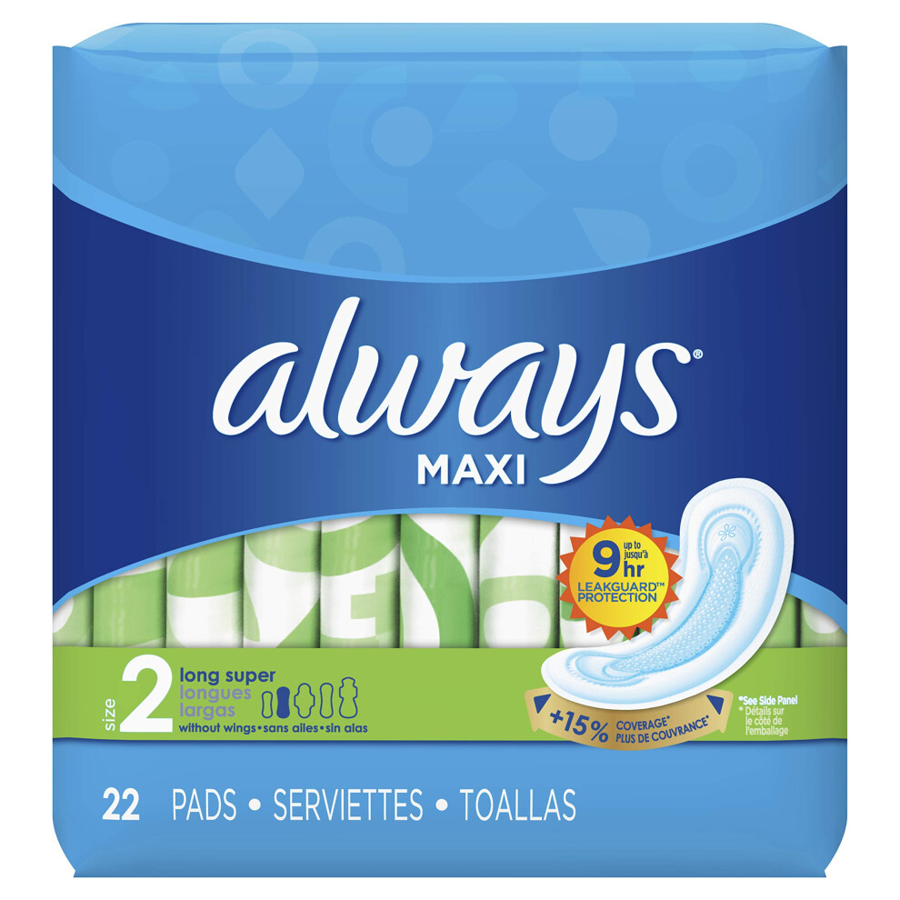 Always Maxi Feminine Pads without Wings  LongSuper  Unscented  22 Count