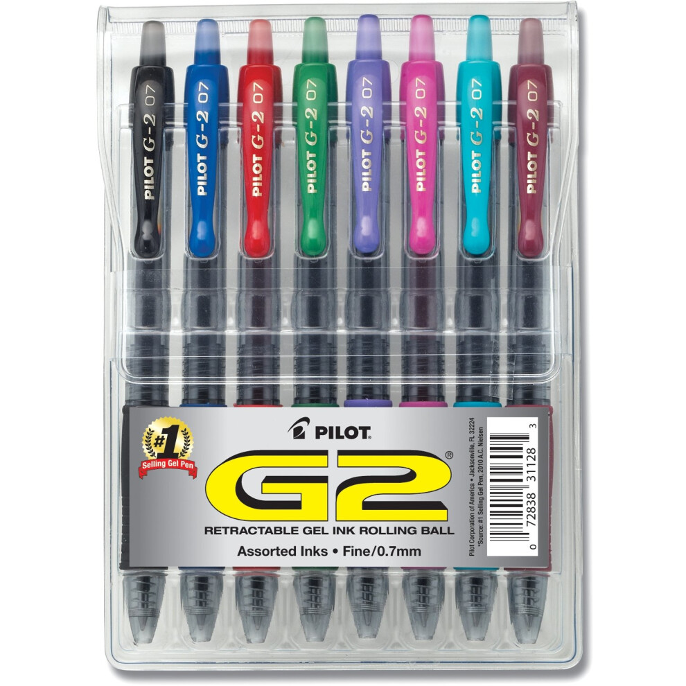 PILOT G2 Premium Refillable and Retractable Rolling Ball Gel Pens  Fine Point  Assorted Color Inks  8Pack 31128